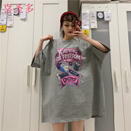 喜圣多大t恤女寬松長(zhǎng)款潮牌超肥特大碼夏裝短袖T恤女裝200-300斤胖mm 332#據(jù)子字母-灰色 4XL 【245一300斤】