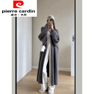 皮爾卡丹（pierre cardin）2025秋冬慵懶寬松過膝中長款加厚純欲仿戎針織毛衣開衫外套女 灰色加長款 M 建議95-110斤