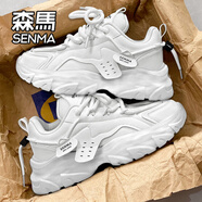森馬（Senma）男鞋秋季新款加絨高幫皮面休閑棉鞋百搭運(yùn)動(dòng)鞋男厚底增高老爹鞋男 白色 低幫 43