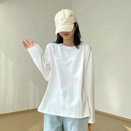 艾羅帝朗 時(shí)尚韓版純棉長(cháng)袖t恤女寬松圓領(lǐng)上衣春秋季上新學(xué)生長(cháng)袖打底衫時(shí) 純白長(cháng)袖 M 95-105斤