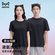 貓人（MiiOW）男女同款T恤液氨純棉小白T短袖圓領薄休閑運動風打底衫