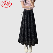 浪莎法式白色半身裙女2024款夏季高腰松緊a字波點長裙日系蛋糕裙