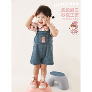 幼悠女童卡通襯衫2024春季兒童寬松上衣時尚背帶褲女寶寶牛仔短褲 背帶褲藍(lán)色（C2647） 90cm