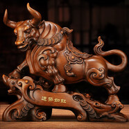 吉善堂 金牛擺件工藝品商務(wù)喬遷開業(yè)禮品家居客廳金融股市店鋪前臺辦公室裝飾品生肖牛 15寸（木紋色）約長41.5寬18*高35.5CM