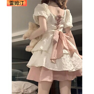 雷姆汀童裝新款女童夏季裙子中大童泡泡袖收腰蝴蝶結(jié)蓬蓬連衣裙 主圖款 150 【建議身高140cm左右】