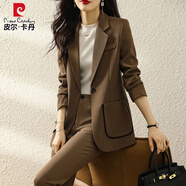 皮爾卡丹（pierre cardin）咖色西裝外套女2024春秋新款韓版休閑氣質(zhì)高級(jí)感炸街時(shí)尚西服套裝 咖啡色西裝 3XL 建議148斤內(nèi)