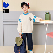 Mini Balabala迷你巴拉長(cháng)袖套裝男女童學(xué)院風(fēng)校服衛衣運動(dòng)褲2套 貝殼卡50219 90cm
