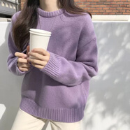 KAHTOP2025秋冬新款韓版毛衣女加厚寬松套頭慵懶風(fēng)復(fù)古打底針織衫KLY 淺紫色 2XL