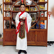 嫵紀(jì)秦始皇帝王大臣表演服裝楚趙秦漢朝春秋戰(zhàn)國(guó)劇兒童古裝演出服 白魚送紅龍帽 M 130c 建議身高