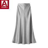 黎依奴（LISLAVE）感垂感醋酸緞面半身裙女2025夏季新款中長(cháng)款魚(yú)尾裙高腰顯瘦包臀裙 淺灰色 [春夏款9902裙長(cháng)92左右] L