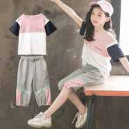 藍貝妮童裝女童套裝2025新款兒童夏裝短袖女孩衣服大童女裝夏季運動服裝 圖片色 170 碼建議身高160CM