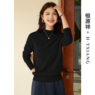 恒源祥圓領(lǐng)針織衫女純羊毛衫秋冬純色套頭保暖簡(jiǎn)約內(nèi)搭上衣打底女裝毛衣 黑色 L /170/92A