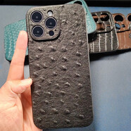 錦灝 蘋(píng)果17ProMax手機殼真皮蘋(píng)果16Plus精孔鏡頭全包防摔15單底保護套14商務(wù)Air高檔13個(gè)性12頭層牛皮 鴕鳥(niǎo)紋黑色【頭層牛皮、精孔鏡頭】 5.4英寸蘋(píng)果13 Mini