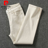 皮爾卡丹（pierre cardin）米白色褲子牛仔褲女2024春秋小個(gè)子九分煙管褲顯瘦冬季加絨牛仔褲 米白色長(zhǎng)褲:彈力 28 :104-112斤