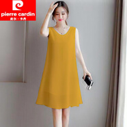 皮爾卡丹（pierre cardin）夏季背心女士連衣裙無袖寬松雪紡中長款顯瘦雙層雪紡吊帶外穿內(nèi)搭 黃色 3XL