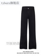 TYBURN億萬(wàn)少年BUFU美式高街貓須馬騮牛仔褲男女cleanfit微喇叭冷冰藍褲 黑色 M