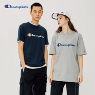 Champion夏季經(jīng)典款印花草寫LOGO圓領休閑運動T恤無性別冠軍短袖男女情侶 黑色(偏?。?M