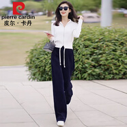 皮爾卡丹（pierre cardin）早春時(shí)尚休閑套裝女裝2023春季新款運(yùn)動(dòng)服減齡闊腿褲兩件套套裝 白衣+黑色褲 L