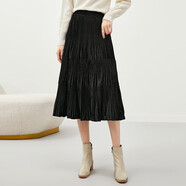 尚都比拉秋冬季氣質(zhì)時尚半身裙復(fù)古時髦絲絨高腰百褶裙114Q38398 雅黑色 M 