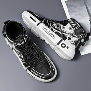 潮小二（CHAOXIAOER）男鞋秋冬季休閑鞋子男防滑增高鞋戶外板鞋男高幫鞋情侶運動潮鞋 黑色-好陽光6866 41