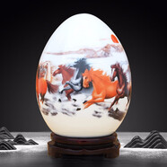 傲世景德鎮(zhèn)陶瓷器新中式客廳擺件工藝品博古架酒柜裝飾品喬遷開業(yè)禮物 馬到成功福氣蛋+底座
