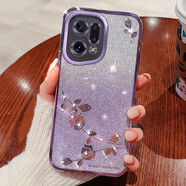 羅璐鷗 OPPO FindX5手機殼女款硅膠殼FindX5Pro外殼保護套高級水鉆玫瑰花漸變閃粉電鍍 【漸變丁香紫】+全屏保護膜 OPPO Find X5 Pro
