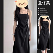 圣保美黑色吊帶裙連衣裙夏季女裝2025新款顯瘦高級感氣質(zhì)赫本風(fēng)裙子夏天 黑色 M 碼