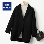 羅蒙（ROMON)雙面羊絨大衣女秋裝羊毛呢外套洋氣質(zhì)休閑小個(gè)子西裝中長(cháng)款寬松型西裝領(lǐng)大衣 黑色 L