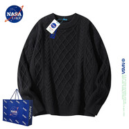 NASA LIKE官方潮牌毛衣男春秋季圓領(lǐng)內(nèi)搭保暖上衣提花外套針織衫冬裝毛線衣 黑色 L(推薦125-145斤)