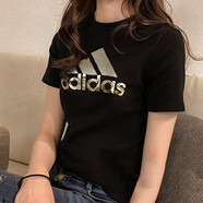 阿迪達(dá)斯 （adidas）男裝女裝2025年夏季純棉半袖休閑運(yùn)動(dòng)透氣情侶款圓領(lǐng)T恤DY773 DV3025/黑色/金標(biāo) XS