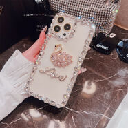 美克杰適用于水鉆天鵝X70手機殼vivo女款y52s/y76ss12潮s10/s9/s7透明x80 水滴+粉天鵝+love鉆 vivo-x70pro