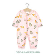 衣拉拉夏季女童薄款連體衣長(cháng)袖嬰兒純棉爬服寶寶哈衣寶寶夏天衣服全棉 繽紛木瓜(閉)(冰川果粉)* 90碼/建議身高80cm