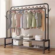 密林衣架落地臥室掛衣架家用掛衣服的架子室內簡(jiǎn)易晾衣桿衣帽架曬被架 150黑雙桿+新掛鉤