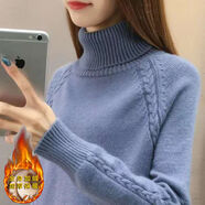 憶思減2025新款高領(lǐng)加厚毛衣女冬季內外穿短款套頭韓版百搭針織打底衫 藍色加絨 加厚 M 85-100斤