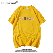 Eperdument學(xué)院風(fēng)少女休閑百搭純棉短袖t恤女寬松韓版閨蜜裝學(xué)生上衣服ins潮 姜黃色小熊 S