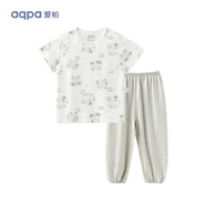 aqpa【135g新疆棉】嬰兒內(nèi)衣套裝夏季純棉男女寶寶衣服薄款分體短袖 泡泡小象 140