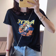 歐洛黛純棉短袖t恤女夏季新款時(shí)尚女裝體恤休閑閨蜜裝百搭上衣女 黑色 L