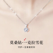 沉魚落雁（ARFISH）一克拉莫桑鉆石項鏈女雪花吊墜首飾七夕情人節(jié)禮物送女友老婆生日 1克拉星芒雪花項鏈-刻字/賀卡