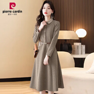皮爾卡丹（pierre cardin）精致氣質(zhì)毛呢打底連衣裙女早春秋冬2024洋氣貴夫人闊太太媽I媽 灰色 M 適合80-105斤