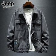 JEEP SPIRIT牛仔衣外套男士春秋新款韓版痞帥百搭工裝夾克男款潮牌復(fù)古上衣 6027黑灰色 2XL (180)