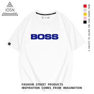 iosn周星馳同款BOSS英文香港電影咖喱辣椒棉短袖T恤男女情侶衣服 220克重磅  白色1 BOSS英文 S 155-160cm/80-100斤