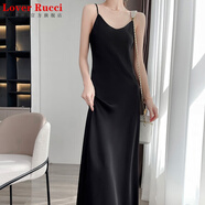 LOVER RUCCI桑蠶絲吊帶連衣裙女夏內(nèi)搭打底黑白色醋酸緞面真絲綢中長款v領(lǐng) 黑色 L