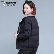 啄木鳥(niǎo)短款棉服女冬季2025新款加厚羊羔絨外套棉衣棉襖 黑色 M (建議80-95斤)