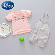 迪士尼（Disney）女寶寶夏裝套裝0到1周歲2至3多嬰兒衣服短袖短褲女童裝韓版潮時尚 短袖背帶鼠灰 73 建議5-10個月寶寶