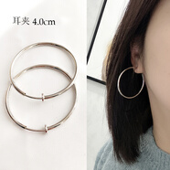 耳夾無耳洞女歐美時尚個性大圈圈圓圈圓環(huán)耳環(huán)復(fù)古耳圈酷帥高級感 耳夾。銀色4CM
