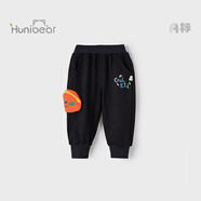 歡喜小熊 兒童春秋衛褲女童運動(dòng)褲子寶寶秋季長(cháng)褲男童休閑衣服秋裝 炫酷黑 80 (建議10-18月身高73-80cm)