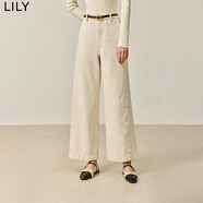 LILY秋新款女裝簡(jiǎn)約休閑舒適全棉百搭通勤直筒褲牛仔褲女白色 601白色 L