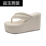 淑離坡跟拖鞋女高跟增高根夏天人字拖10cm外出坡跟夏季新款厚底高跟牛 白色 10cm 35