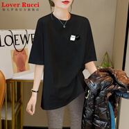 LOVER RUCCI韓國大版體恤寬松T恤打底內搭春夏新款純棉遮屁股中長(cháng)款短袖t恤女 236-109黑色 2XL 適合140-155斤