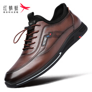 紅蜻蜓（RED DRAGONFLY）男鞋休閑皮鞋男新品真牛皮透氣套腳男士旅游鞋耐磨輕便商務運動鞋 WTA440802 棕色 41